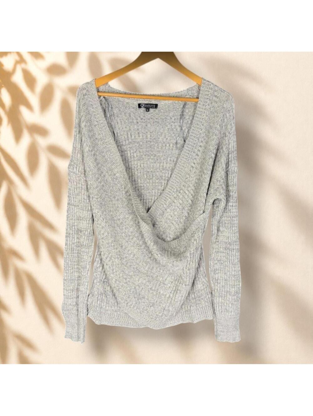 Cezele Sweater Pullover Women L Large Gray Knit Long Sleeve V-Neck Cotton Soft
